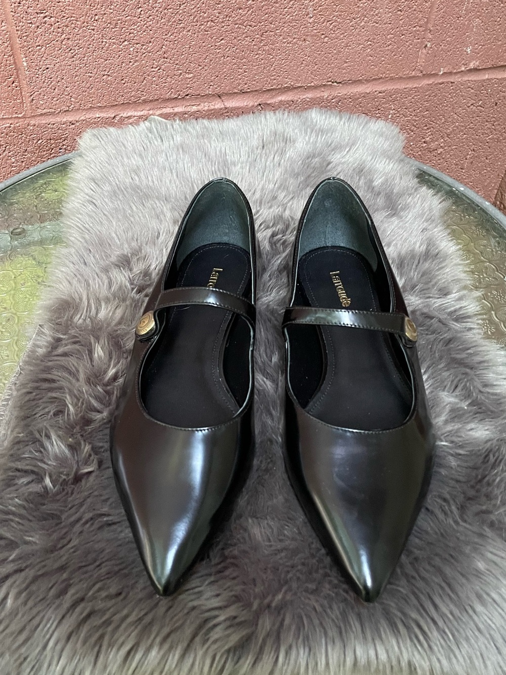 New Larroude Caroline Black Leather Mary Jane Flats Size 7